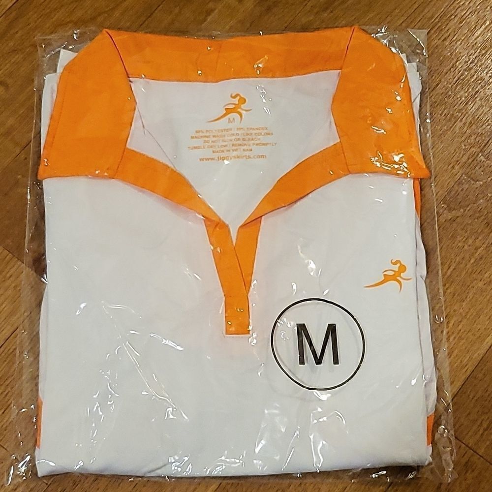 Women's Jiggy Polo/Golf Shirt.White/ Orange trim .